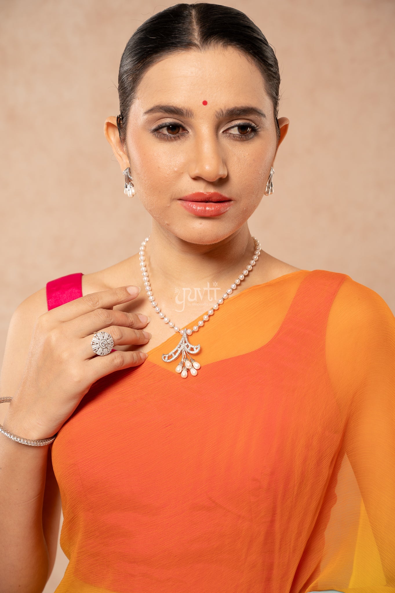 Red Rani Orange Yellow Aqua Viscose Chiffon Multicolour Hand-Dye  Saree  with Blouse