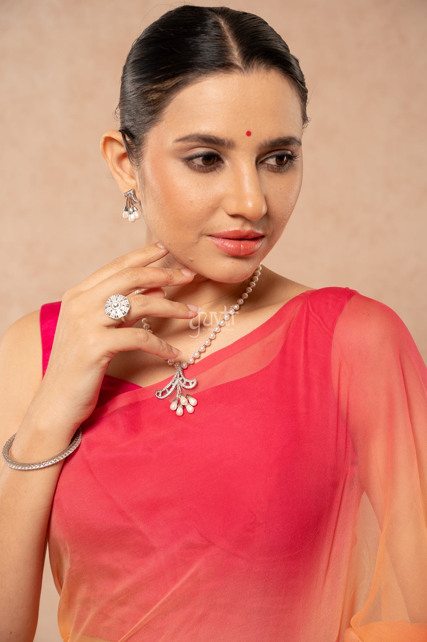 Orange Rani Peach Pure Georgette Multicolour Hand-Dye  Saree  with Blouse