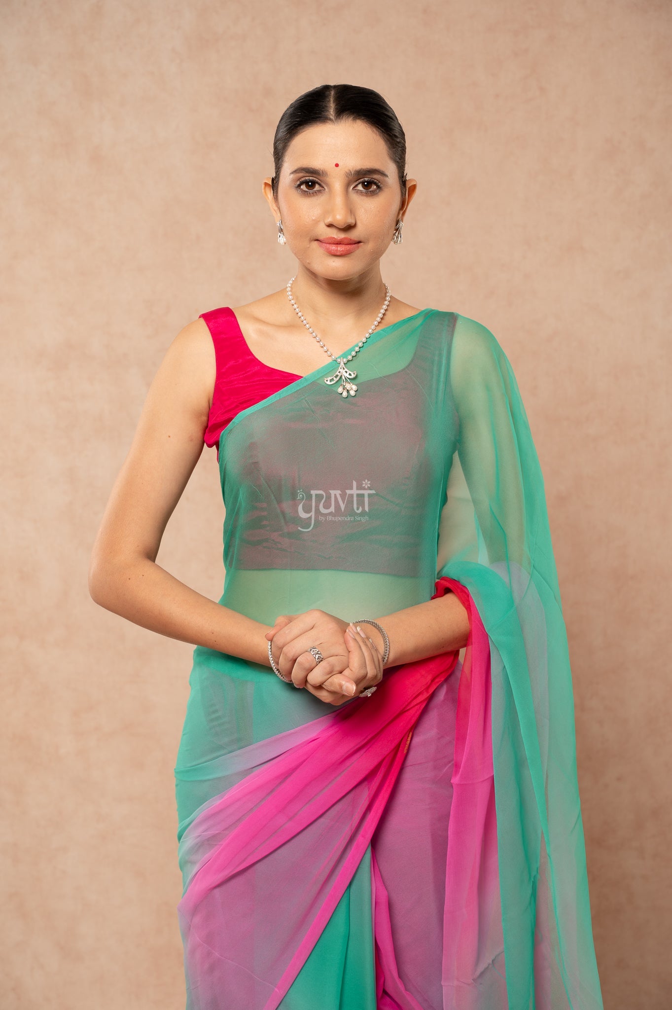 Red Rani Rama Pure Georgette Multicolour Hand-Dye  Saree  with Blouse