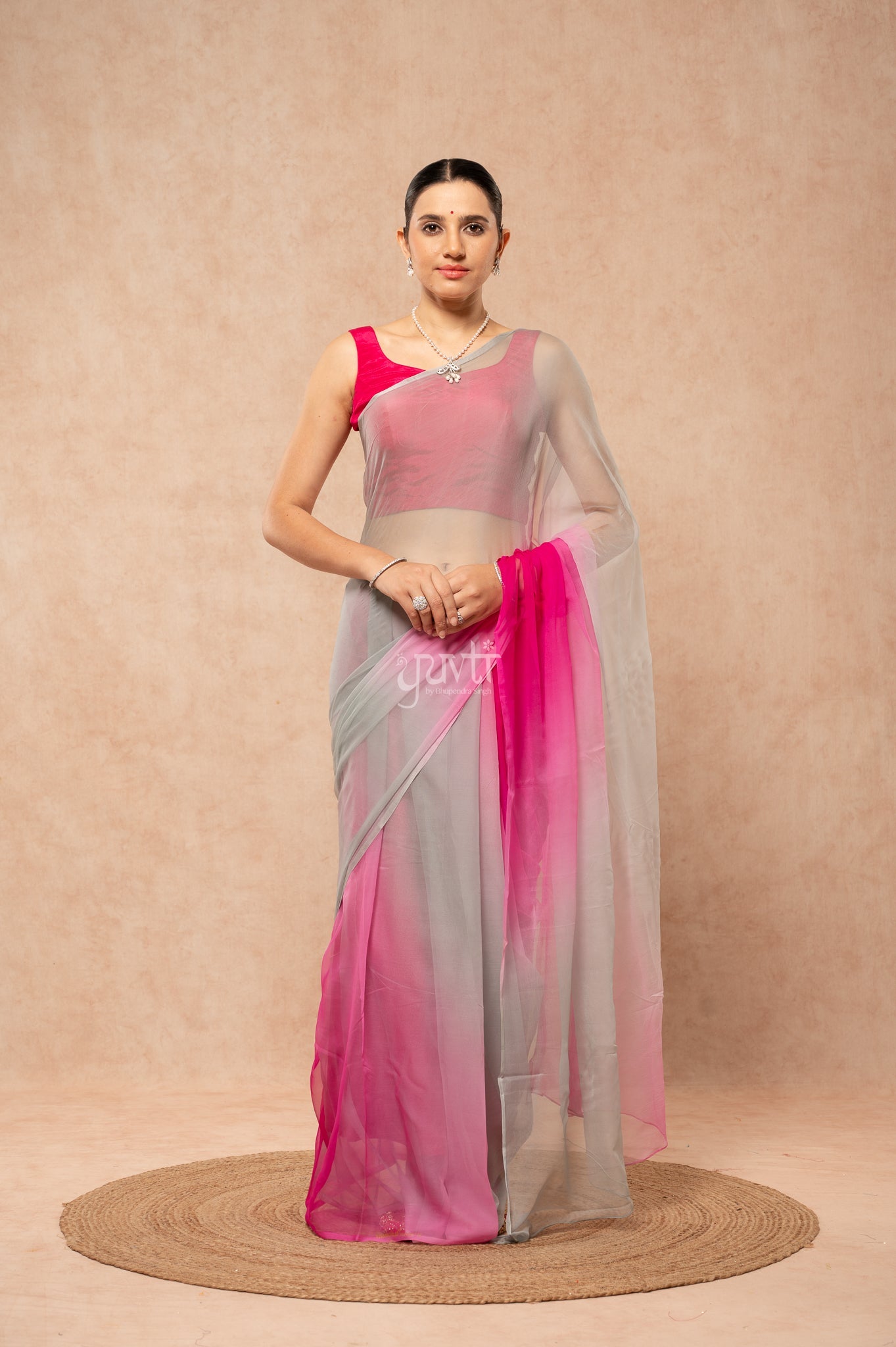 Grey Rani Pure Georgette Multicolour Hand-Dye  Saree  with Blouse