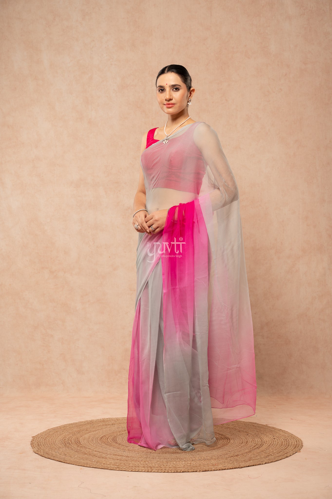 Grey Rani Pure Georgette Multicolour Hand-Dye  Saree  with Blouse