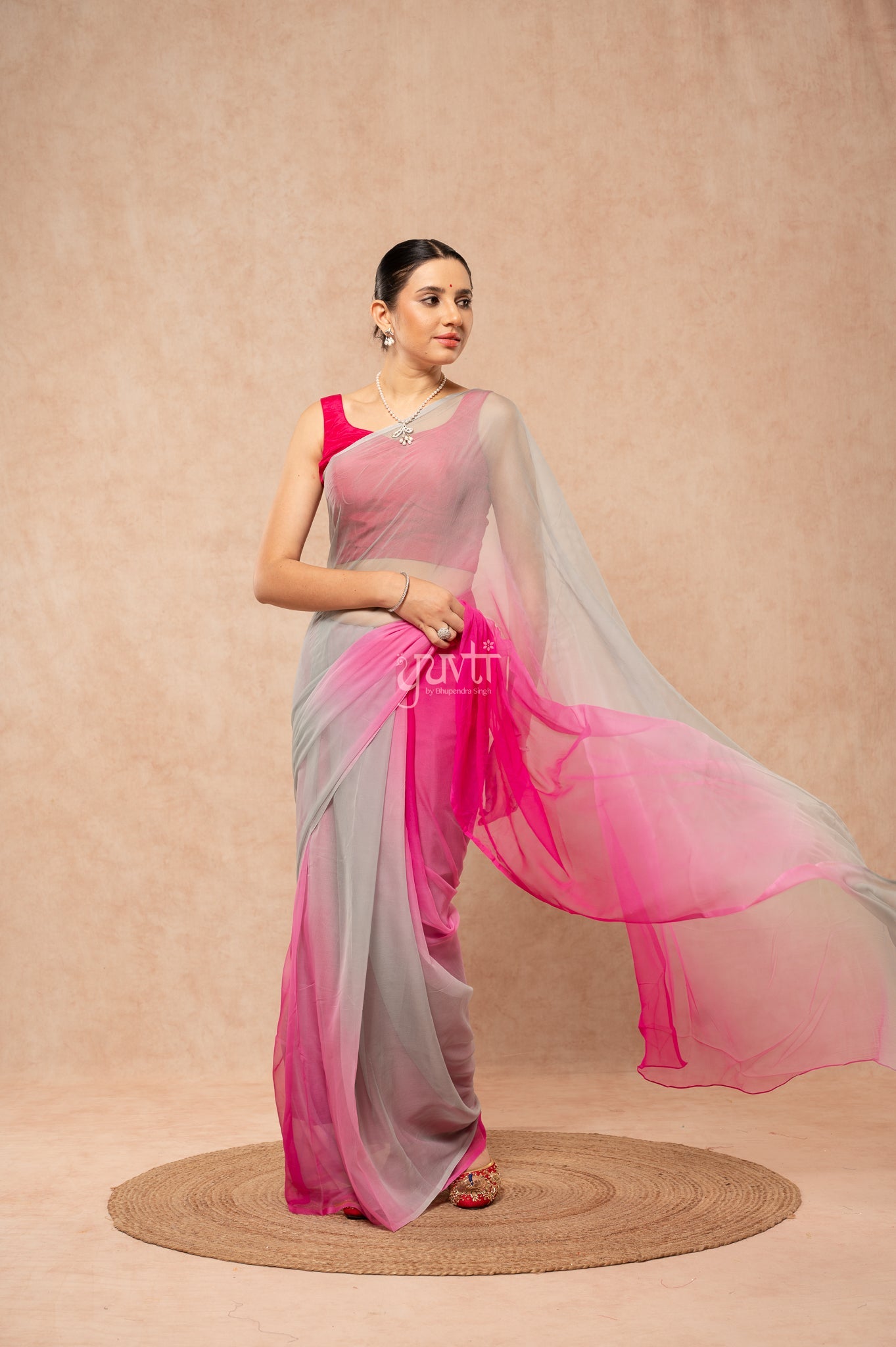 Grey Rani Pure Georgette Multicolour Hand-Dye  Saree  with Blouse