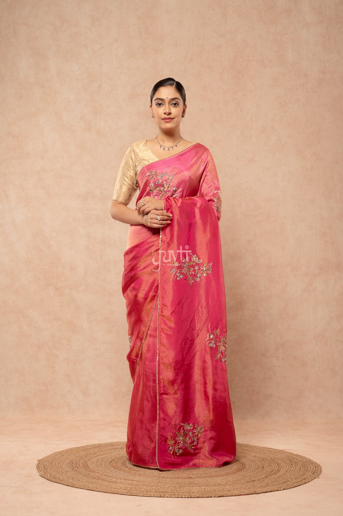 Rani Viscose Tissue Aari Sequins Motifs ( Butti ) Handwork Party  Saree