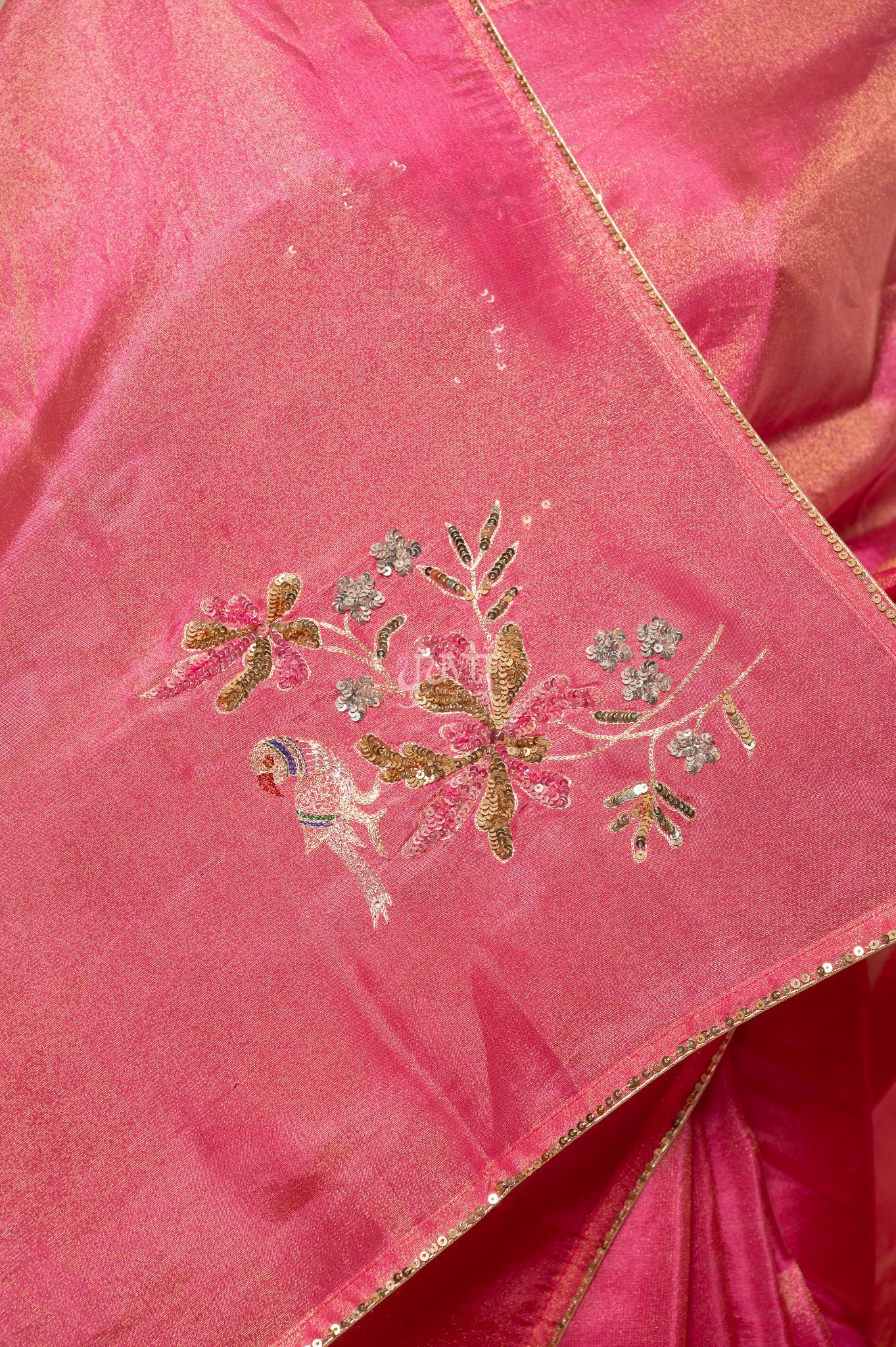 Rani Viscose Tissue Aari Sequins Motifs ( Butti ) Handwork Party  Saree