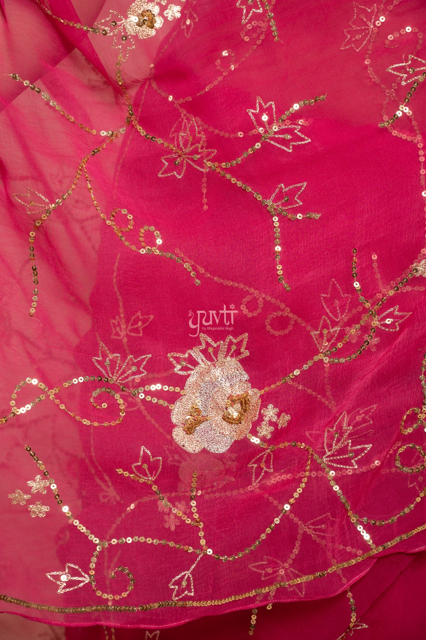 Wine Shaded Viscose Chiffon Aari Sequins Jaal Handwork  Saree  with Blouse