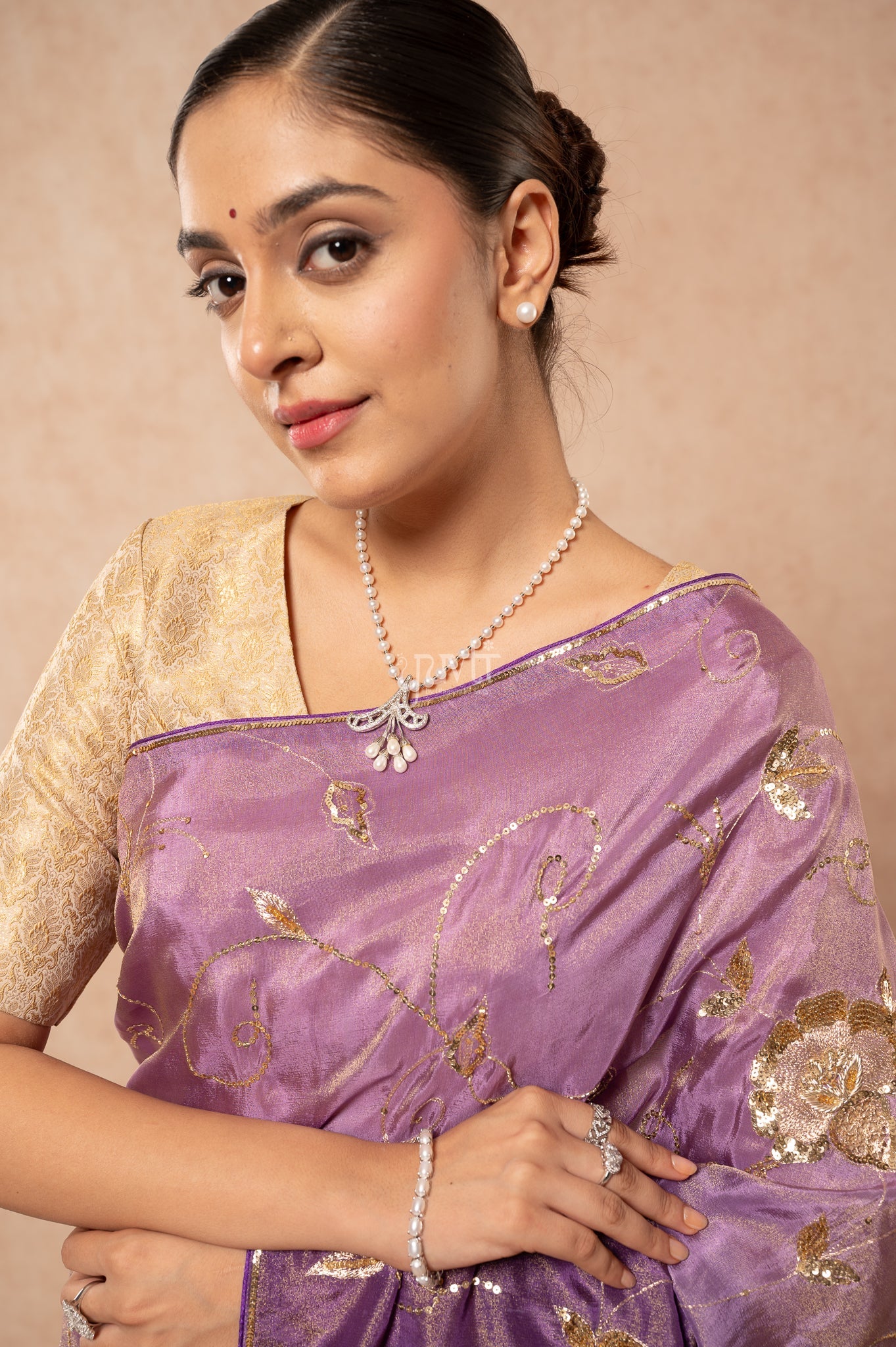 Purple Shaded Viscose Tissue Aari Sequins Jaal Handwork Party  Saree