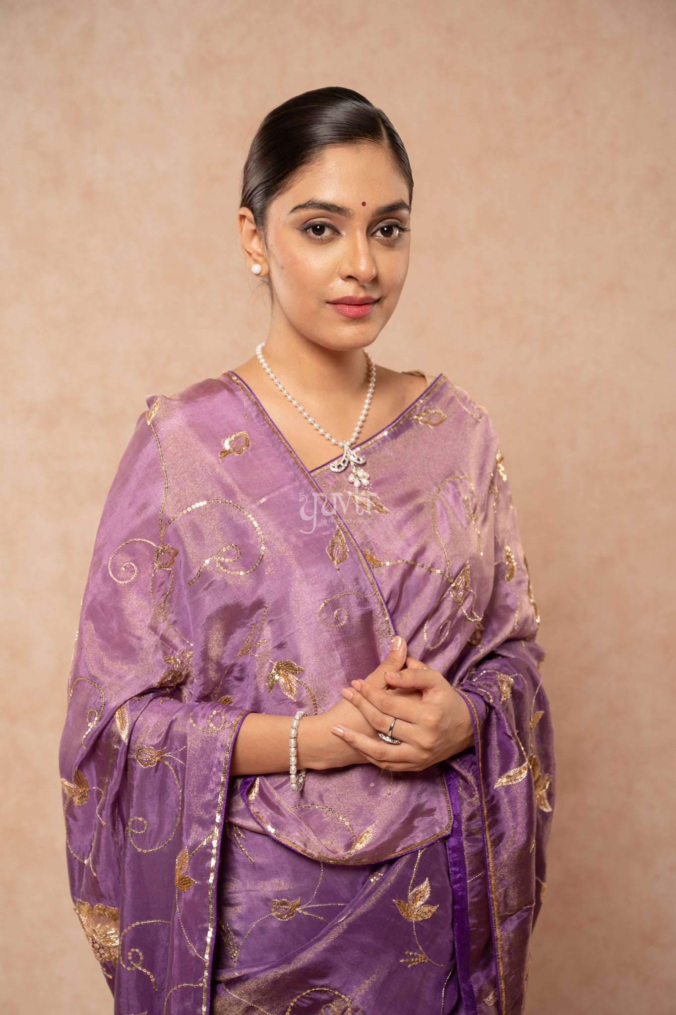 Purple Shaded Viscose Tissue Aari Sequins Jaal Handwork Party  Saree