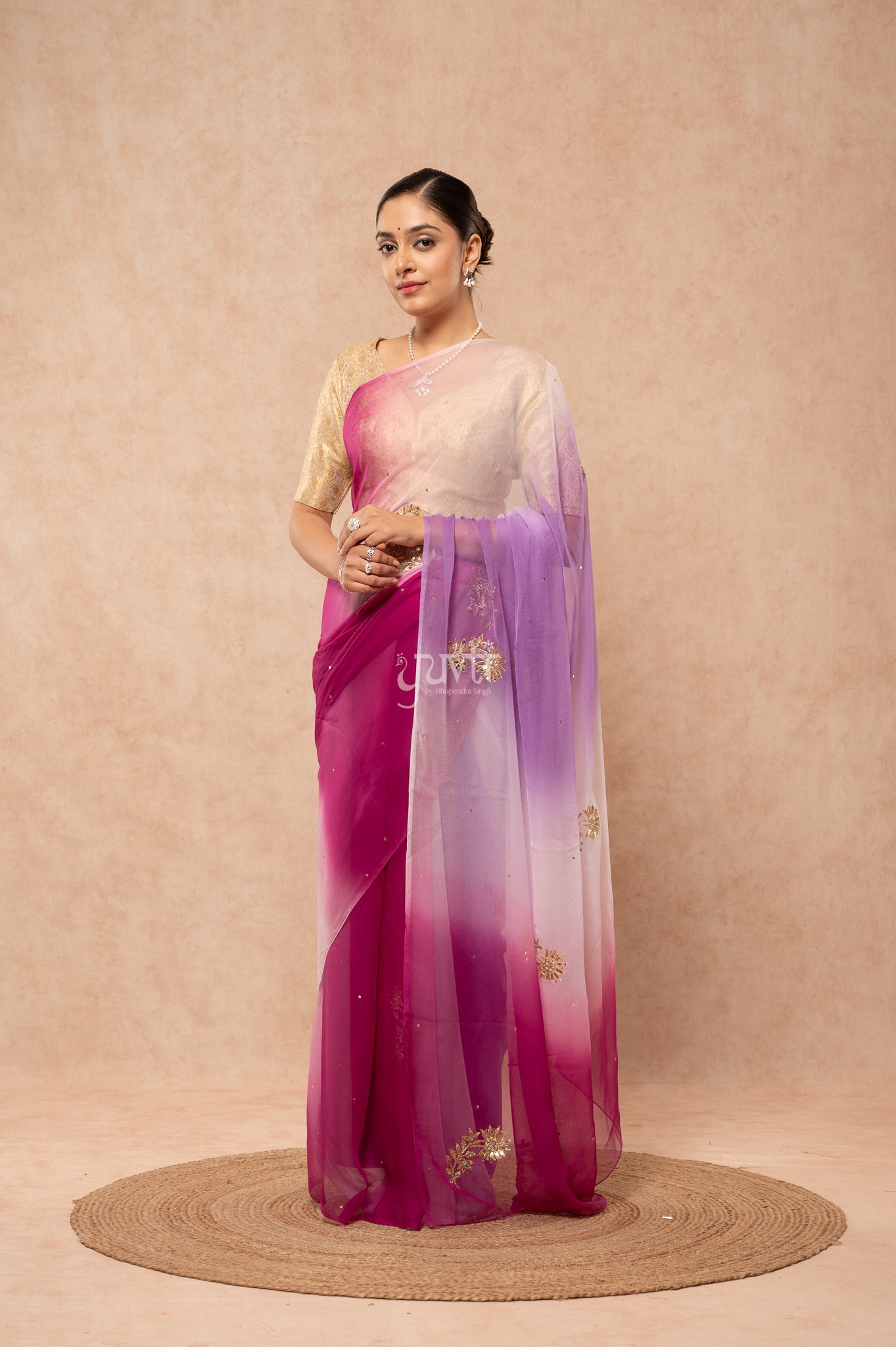 Wine Lavender White Multicolour Viscose Chiffon Aari Sequins Kardana Handwork  Saree