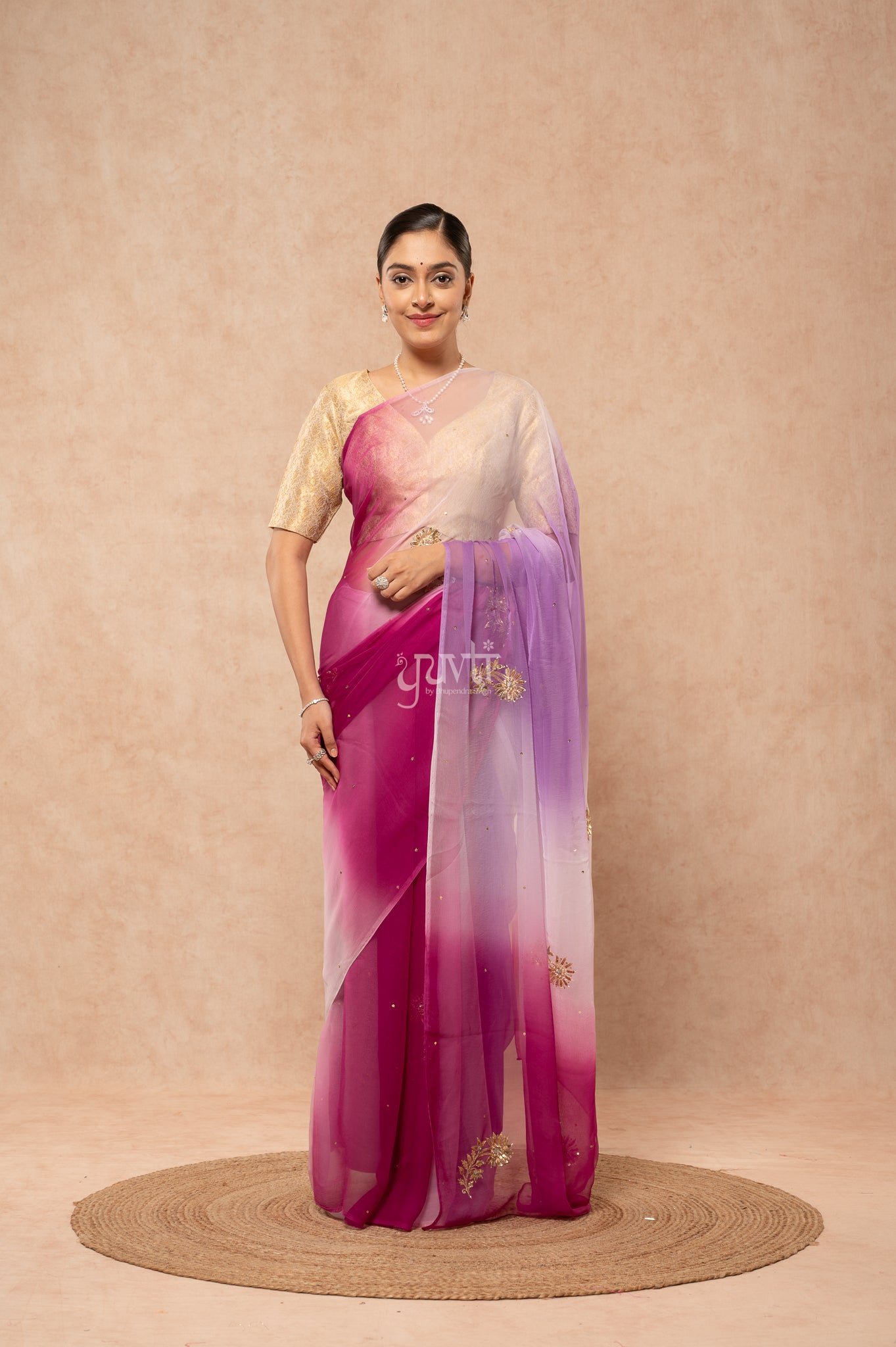 Wine Lavender White Multicolour Viscose Chiffon Aari Sequins Kardana Handwork  Saree