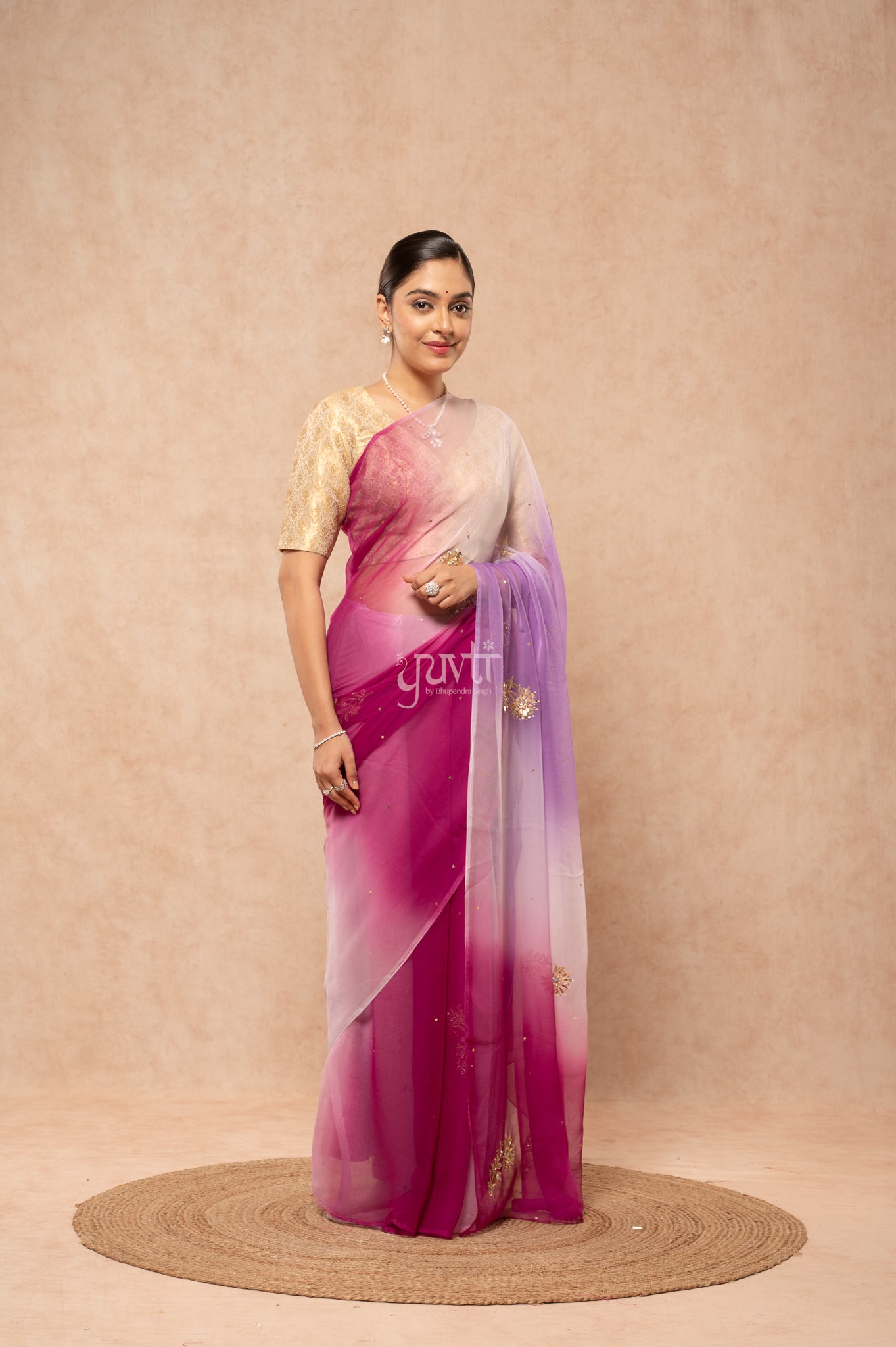Wine Lavender White Multicolour Viscose Chiffon Aari Sequins Kardana Handwork  Saree