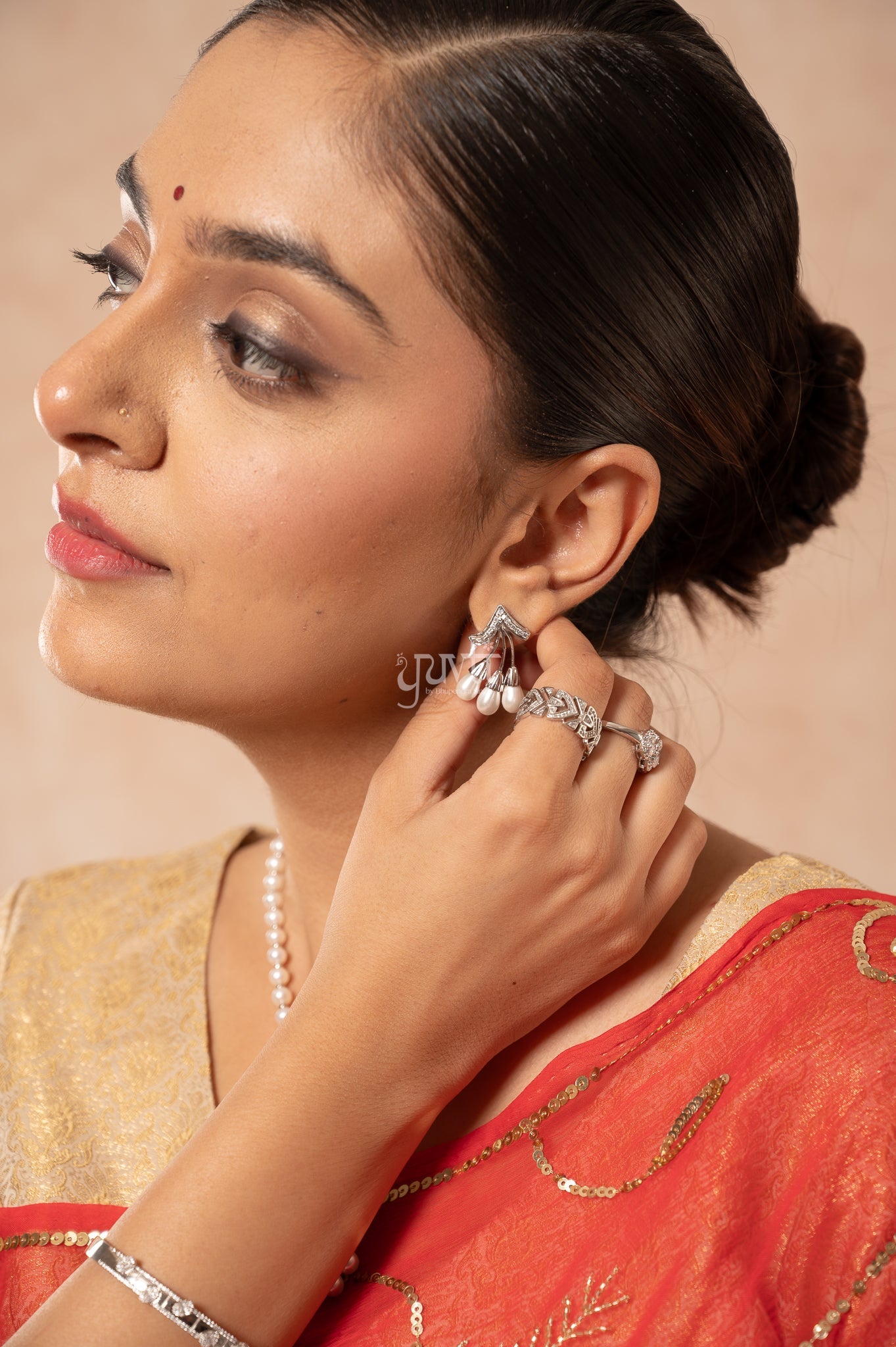 Red Light Dark Viscose Chiffon Sequins Kardana Jaal Handwork  Saree