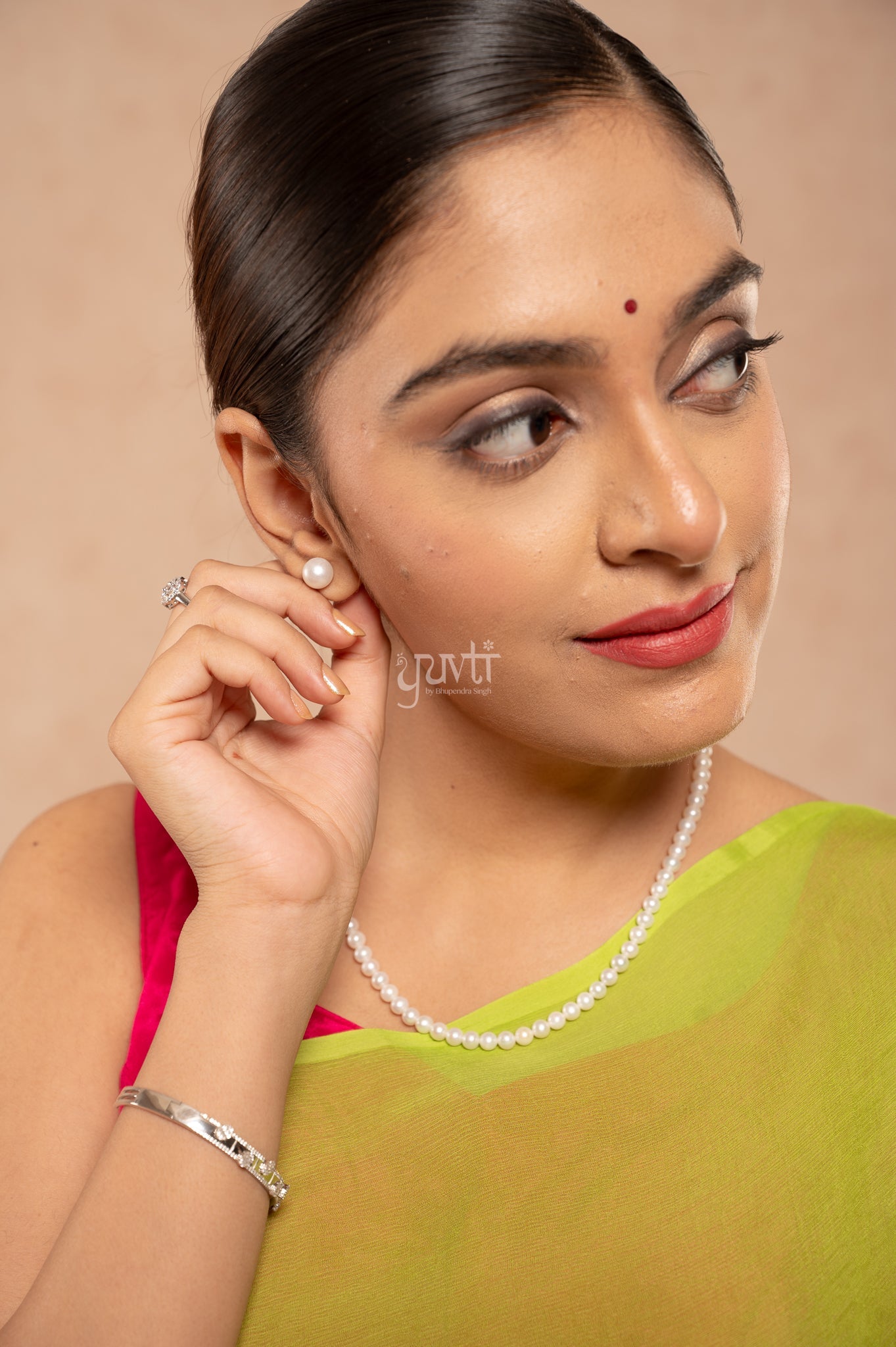 Green Yellow Rani Pink Pure Chiffon Multicolour Hand-Dye  Saree
