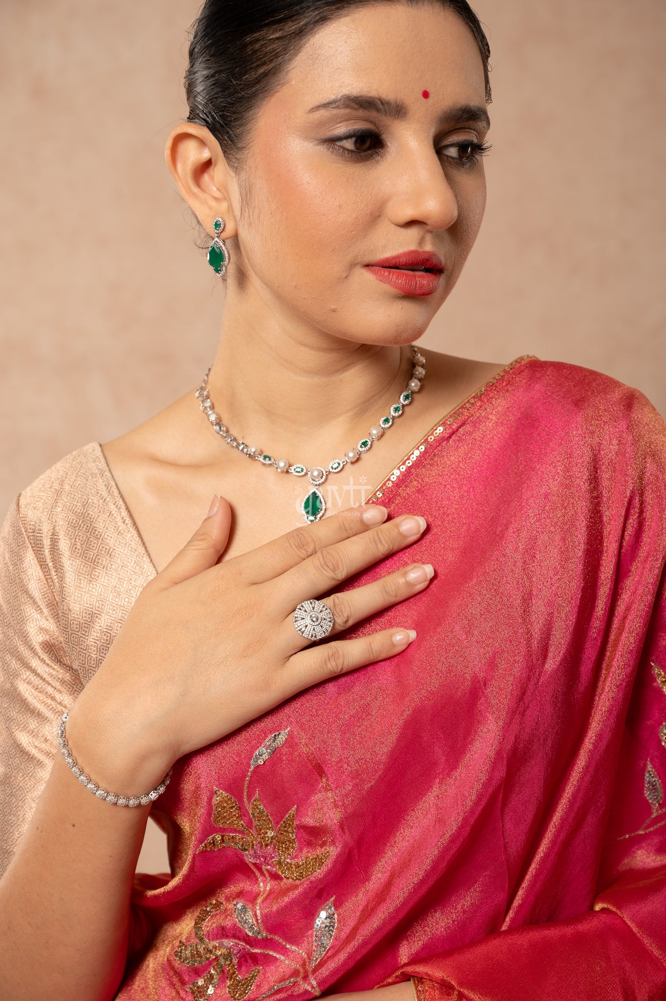 Red Rani Viscose Tissue Aari Sequins Motifs ( Butti ) Handwork Party  Saree