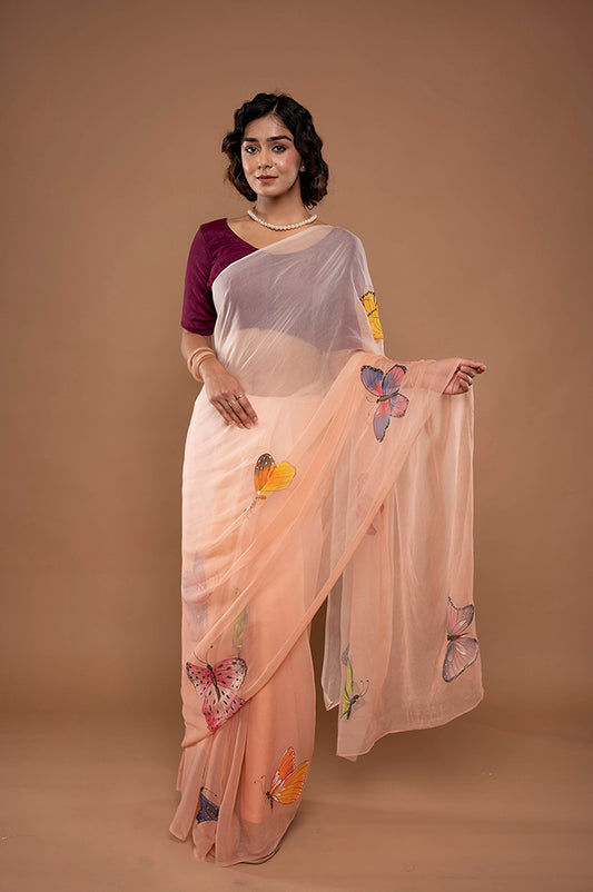 Viscose Chiffon Handpainted Saree