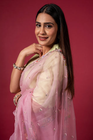 Cocktail Pearl Pink Saree