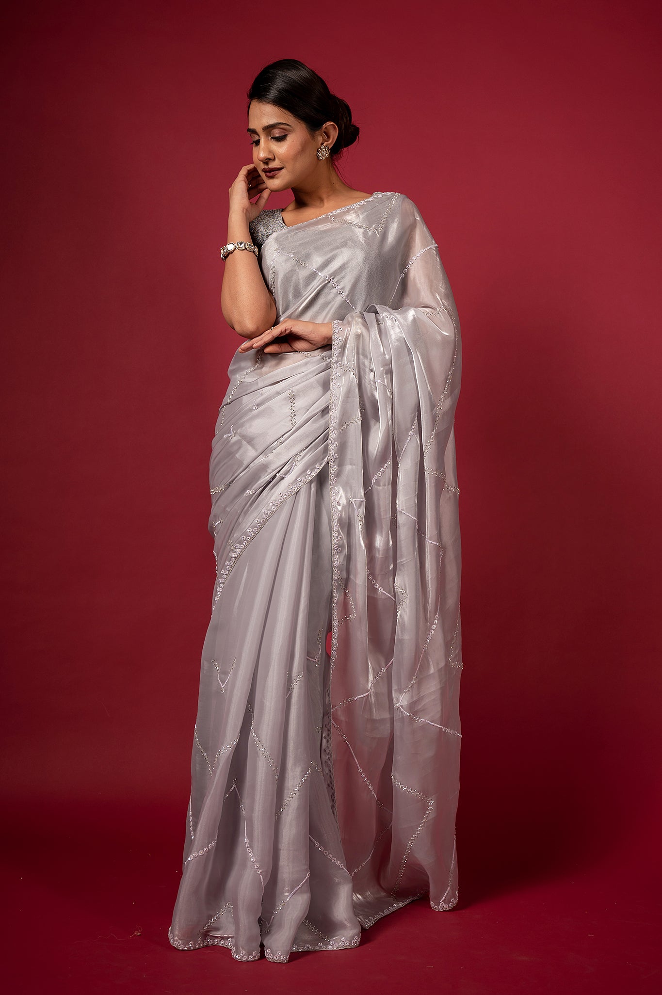 Grey Jimmy Chu Kardana Sequins Handwork Saree