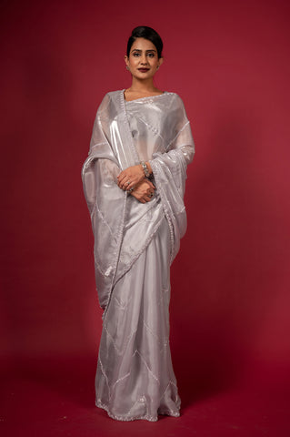 Cocktail Silver Saree