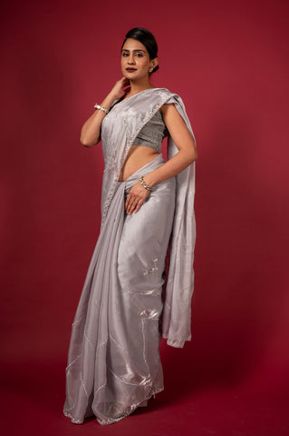 Cocktail Silver Saree