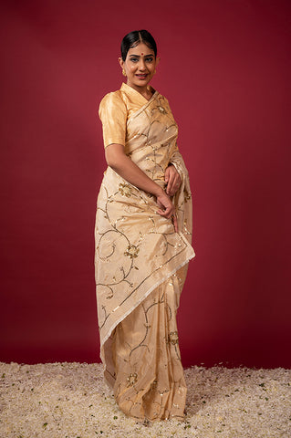 Handloom Tissue Gold Chamois Saree