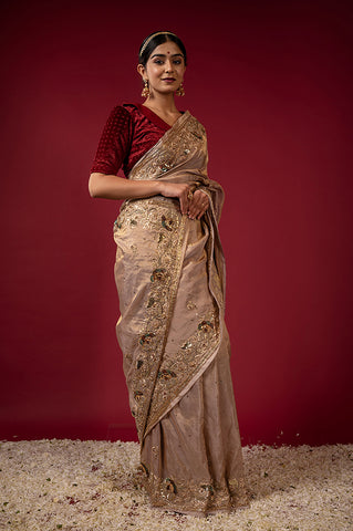 Handloom Tan Tissue Saree