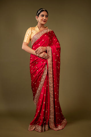 Red Bridal Pure Satin Saree