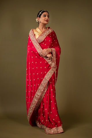 Red Bridal Pure Satin Saree