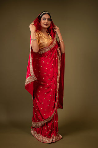 Red Bridal Pure Satin Saree