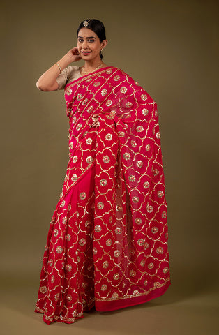 Pure Chiffon Gotapatti Work Saree