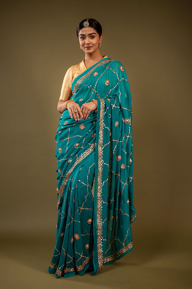 Pure Chiffon Gotapatti Work Saree