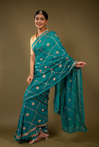 Pure Chiffon Gotapatti Work Saree