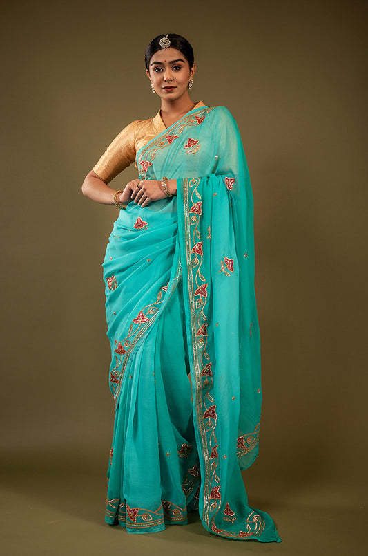 Pure Chiffon Gotapatti Work Saree