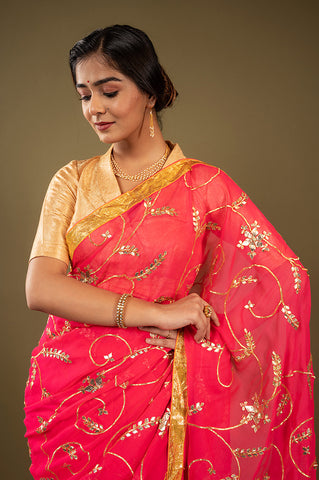 Pure Chiffon Gotapatti Work Saree