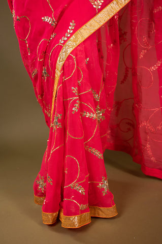 Pure Chiffon Gotapatti Work Saree