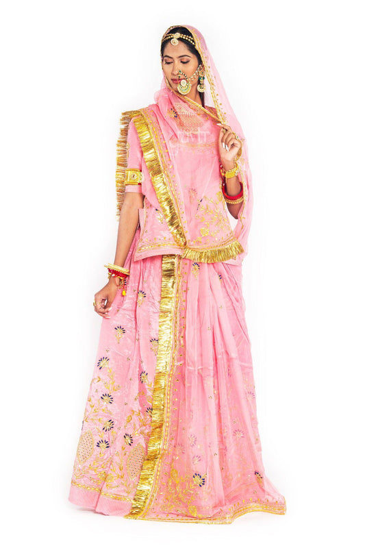 Pink Gota Patti Zardosi Resham Satin Poshak - Yuvti