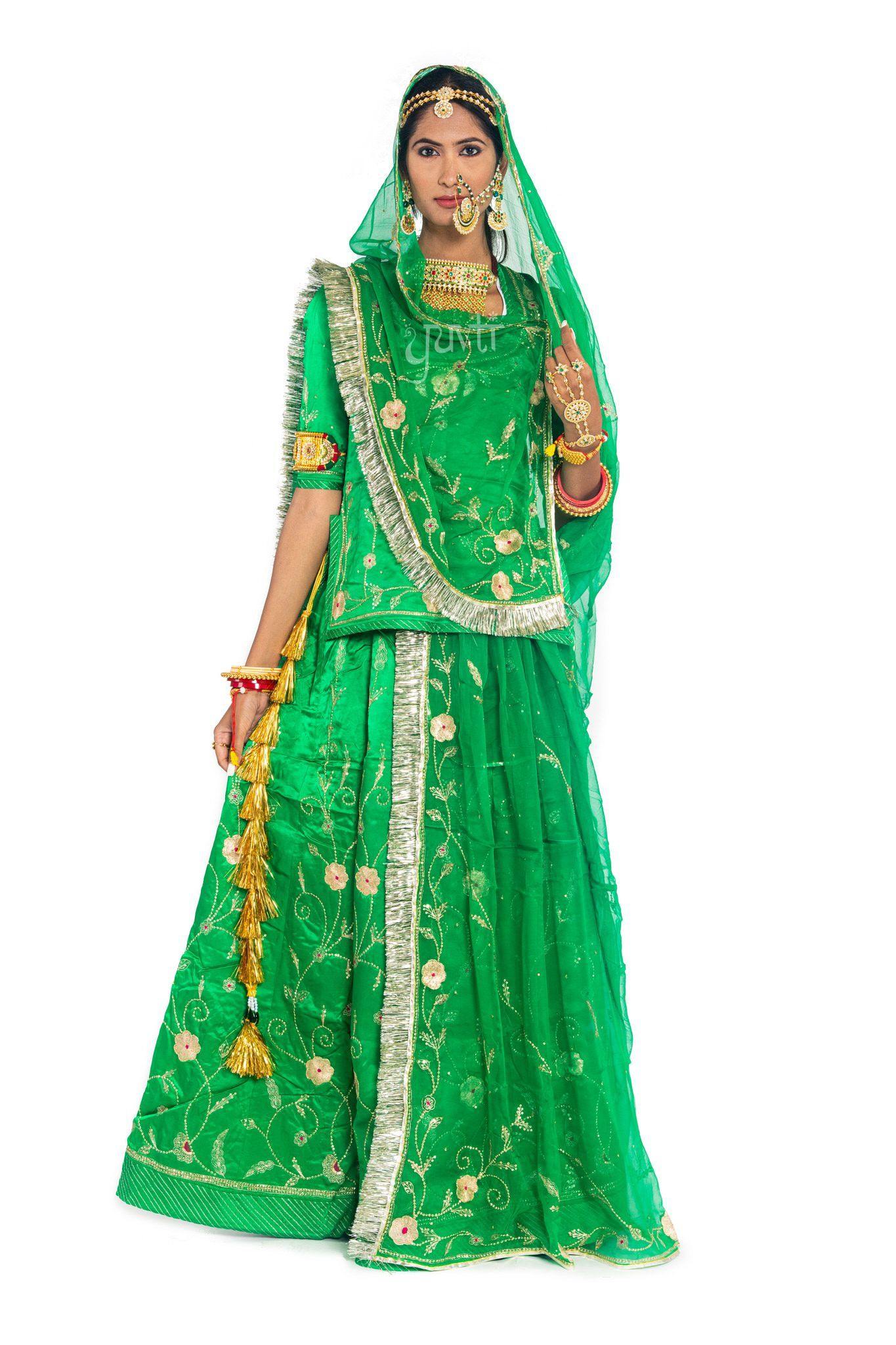 Green Aari Katori Satin Poshak - Yuvti