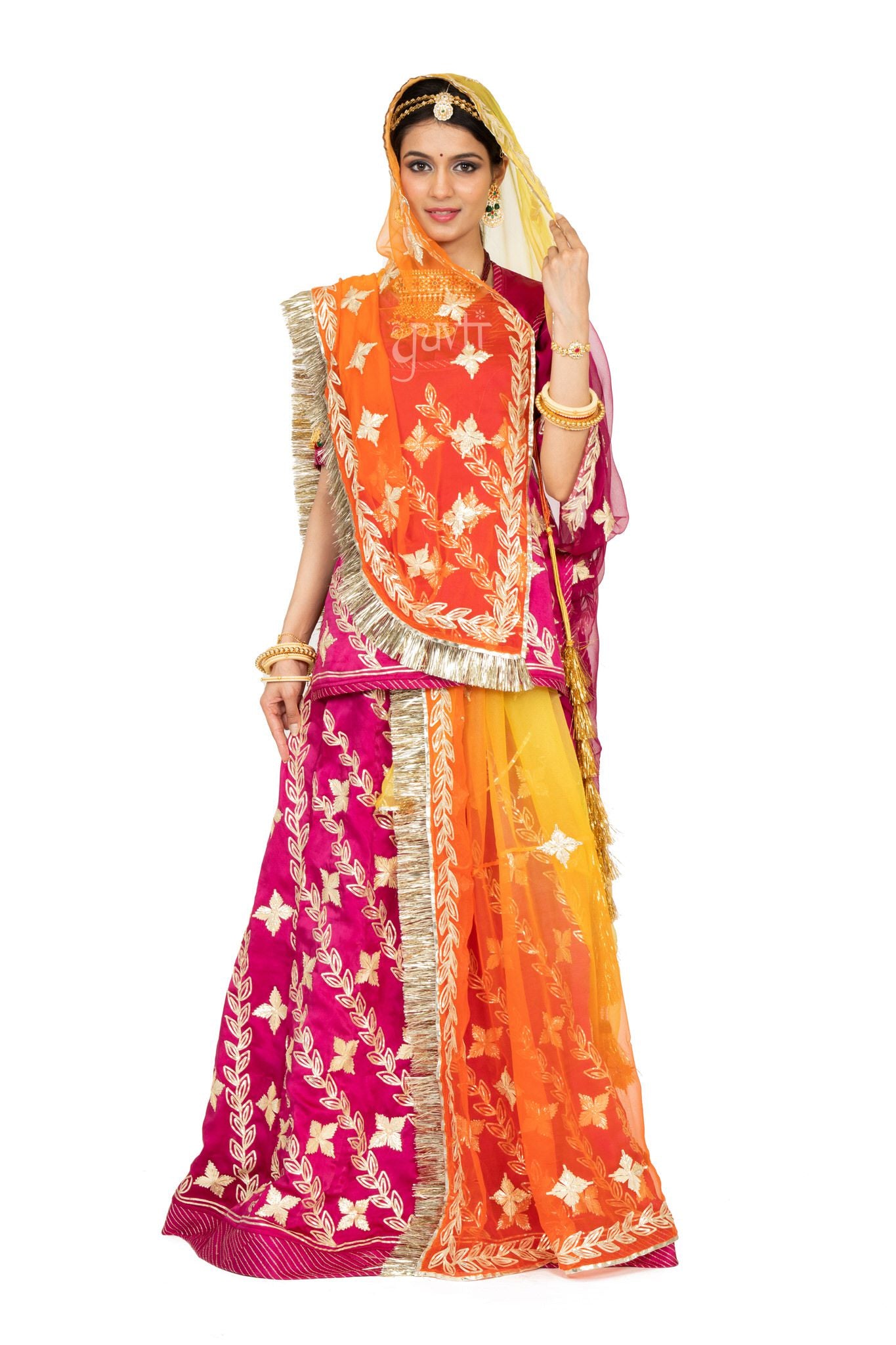 Wine  bamber satin Sikhiya gota handwork poshak with pure odhna