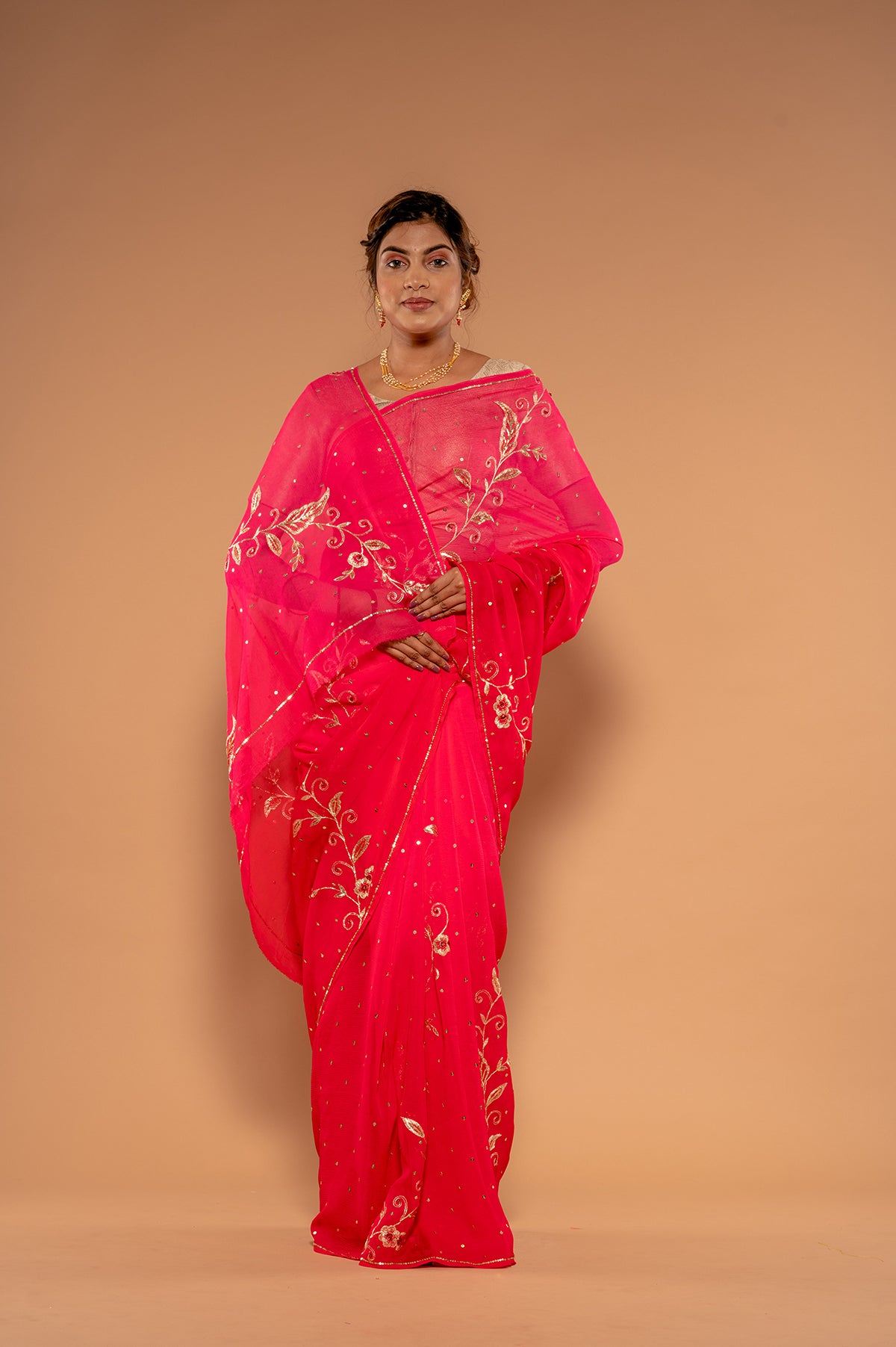 Gajri Pure Chiffon Aari sequins  Chaadi handwork Saree