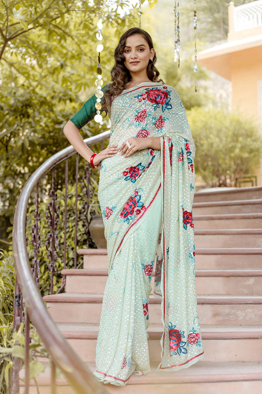 Siquin Roses Work Saree