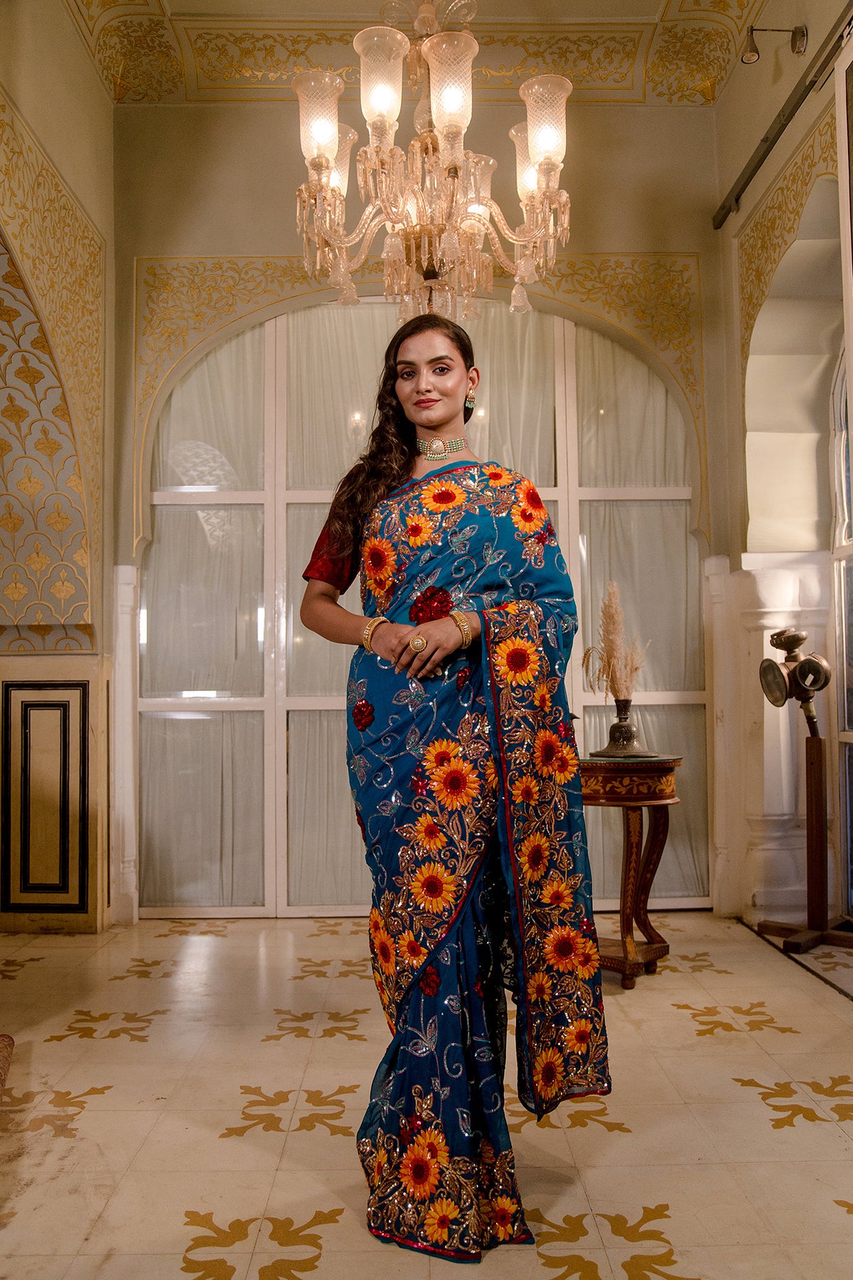 Retro Saree with Resham Siquin Border Jaal Work