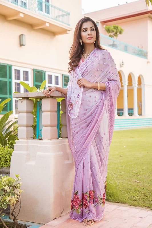 Sequins Lavender Saree - Yuvti