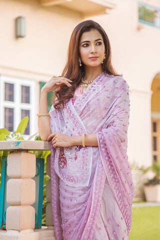 Sequins Lavender Saree - Yuvti