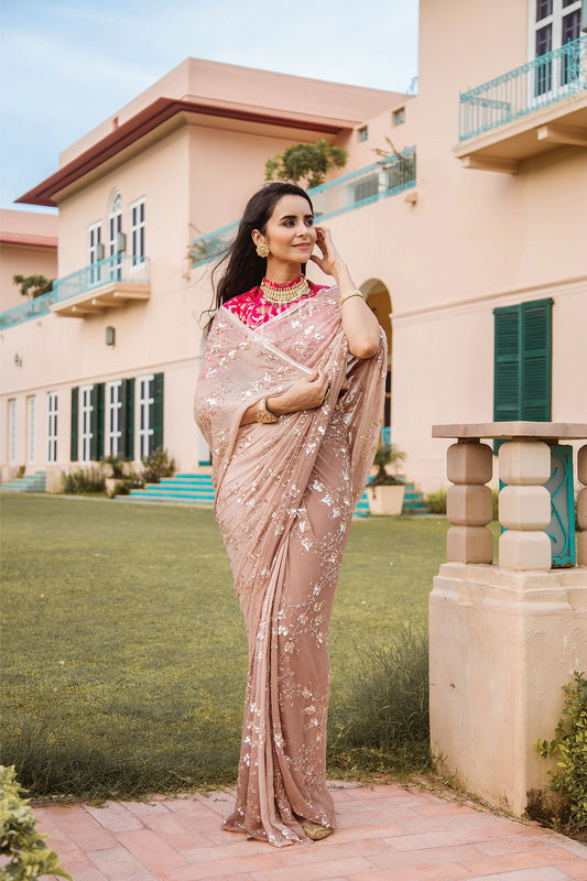 Sequins Kardana Ecru Saree - Yuvti