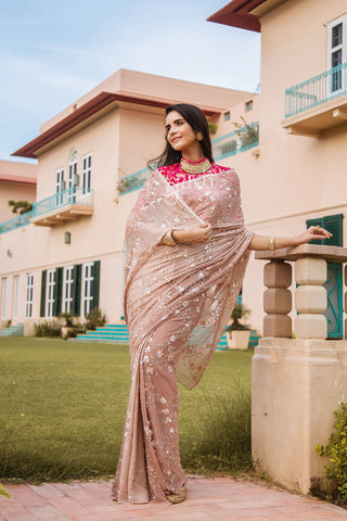 Sequins Kardana Ecru Saree - Yuvti