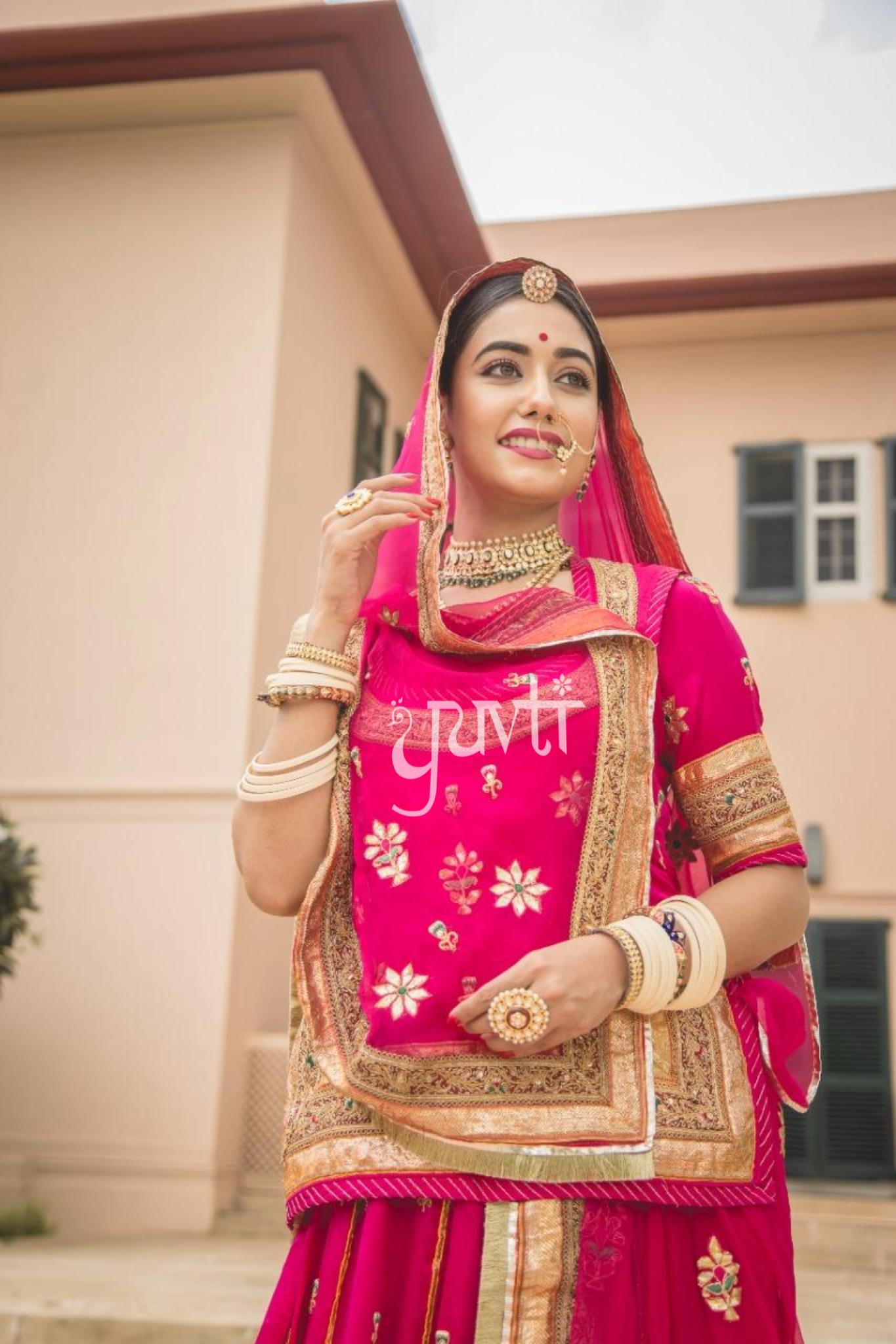 Rani Pure Silk Satin Real laffa Gota zardozi   handwork poshak with pure odhna