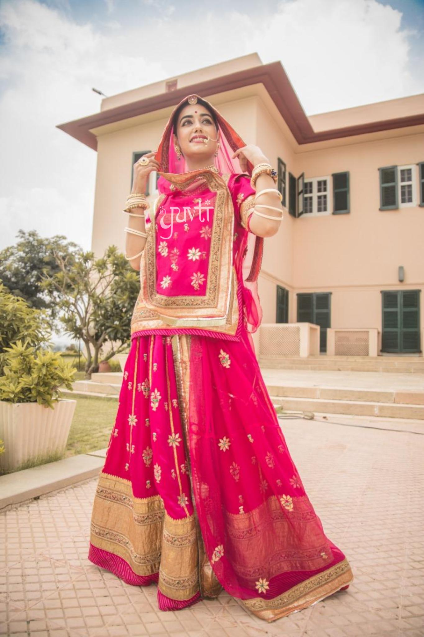 Rani Pure Silk Satin Real laffa Gota zardozi   handwork poshak with pure odhna