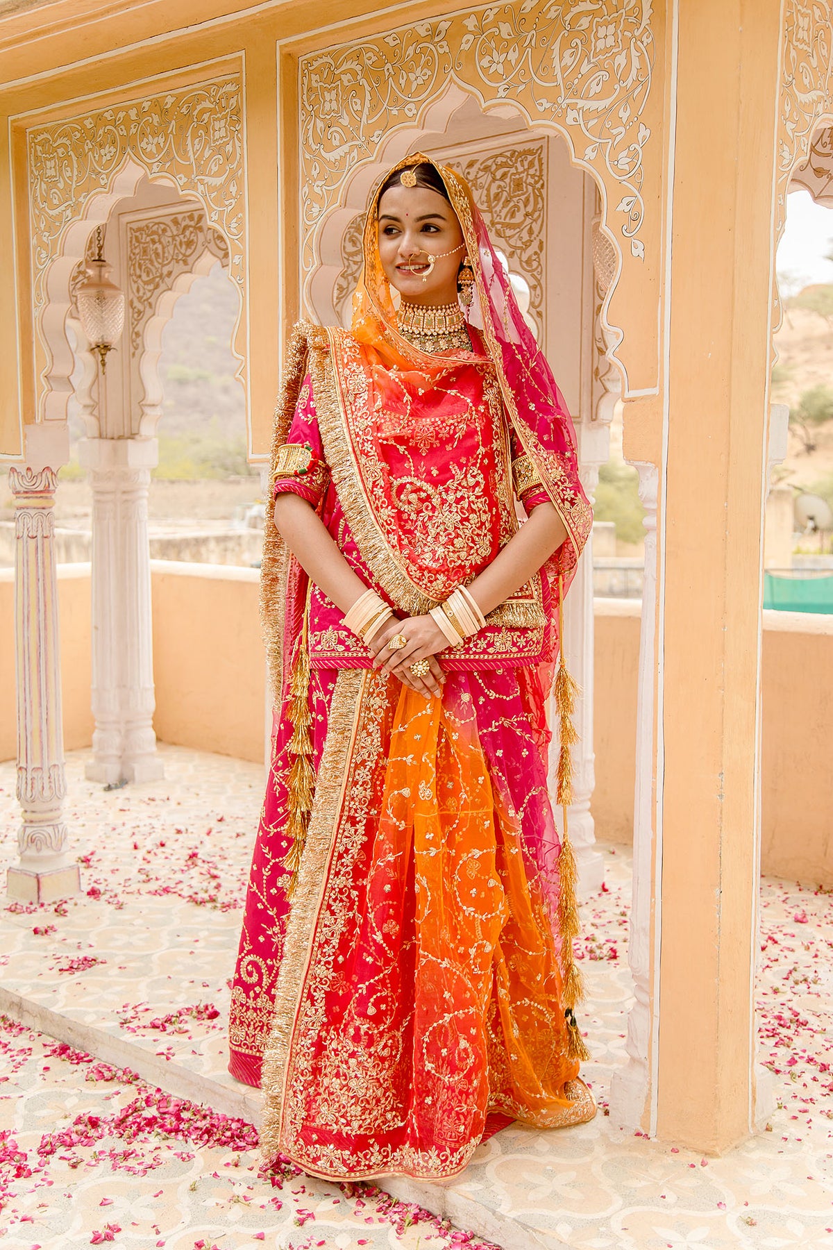 Raani Pink Bamber Satin Salma Taari work Rajputi Poshak